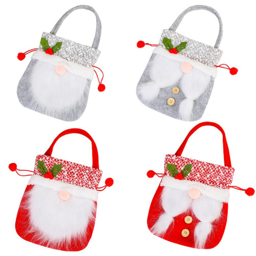 Insvog 4 Packs Christmas Gift Bags Reusable Christmas Knitted Faceless Elf Doll Treat Tote Bags Drawstring Xmas Gifts Wrapping Pouches Gifts Bag for Holiday Presents Treats Candies Cookie Party Decor