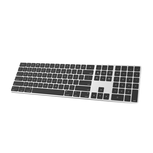 POWZAN Bluetooth Slim Keyboard for Mac, Aluminum Rechargeable Keyboard Wireless, Low-Profile Silent Flat Key Compatible with Apple iMac, MacBook, Mac and iOS, Full Size - Silver Black - K2 - SV