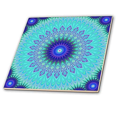 3dRose ct_280109_3 Frozen Mandala-Blue Abstract Design Ceramic Tiles, 8"