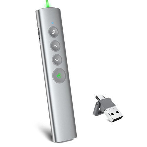 MIPREZT Rechargeable Presentation Clicker Wireless with Green Laser Pointer for Presentation, Presenter Remote, Presentation Clicker, Slide Advancer Keynote/PPT/Classroom,Mac/Windows/Linux