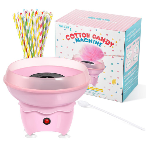 MOMULL Cotton Candy Machine, Mini Cotton Candy Maker for Kids, Pink Vintage Candy Maker for Christmas Gift, Home, Birthday Family Party, Includes 25 Cotton Candy Sticks & Sugar Scoop