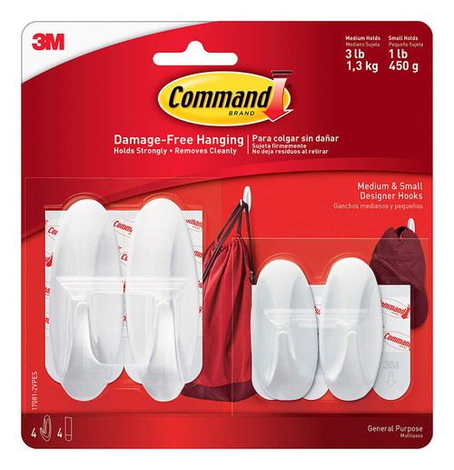 Command Designer Hooks, White, 2-Small, 2-Medium (17081-2VPES) Command Designer Hooks, White, 2-Small, 2-Medium (17081-2VPES)