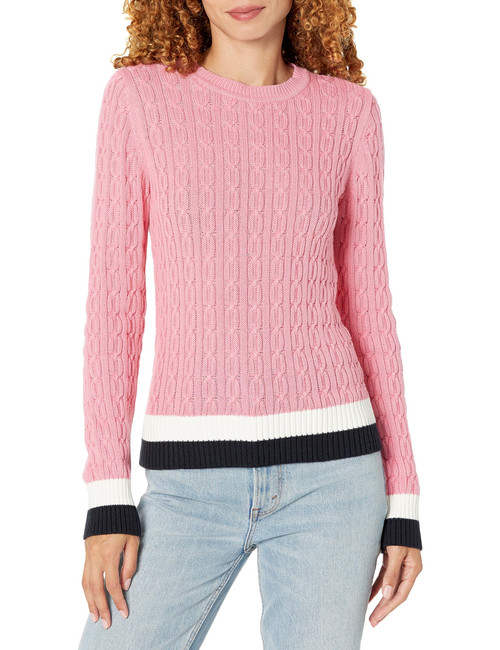Tommy Hilfiger Women's Everyday Crewneck Cable Sweater, Peony Multi