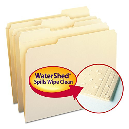 Smead WaterShed File Folder, Reinforced 1/3-Cut Tab, Letter Size, Manila, 100 Per Box (10314)