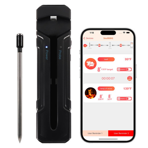 Wireless Meat Thermometer Bluetooth Meat Thermometer 500FT Bluetooth Wireless Range Smart Meat Thermometer for Remote Monitoring of BBQ, Oven, Smoker, Grilling, Kitchen Wireless Meat Thermometer Bluetooth Meat Thermometer 500FT Bluetooth Wireless Range Smart Meat Thermometer for Remote Monitoring of BBQ, Oven, Smoker, Grilling, Kitchen