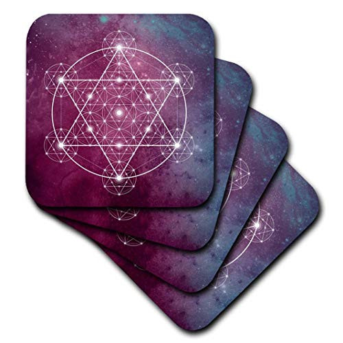3D Rose Sacred Star Geometry on a Purple and Blue Teal Background Ceramic Tile Coasters, Multicolor