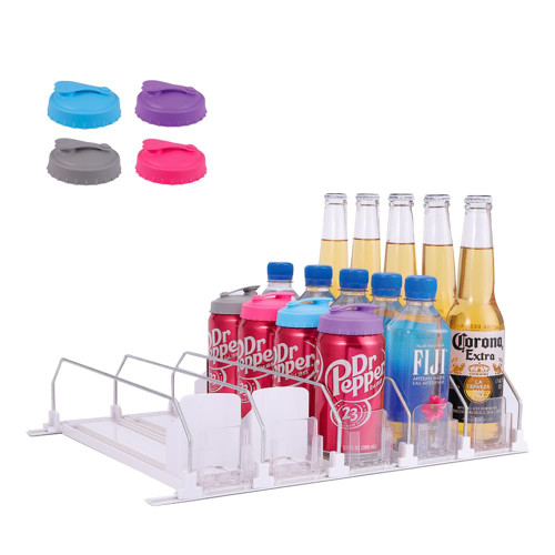Drink Organizer for Fridge Pusher Glide, Drink Dispeser, Refrigerator Soda Can Organizer, Automatic Beverage Beer Pop Water Bottle Can Storage for Refrigerator, 5 Row 20Cans
