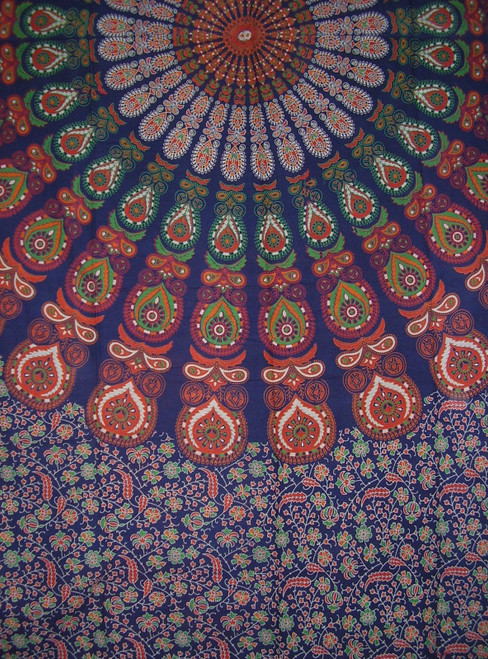 Sanganeer Indian Tapestry Cotton Bedspread 110" x 110" King Multi-Color