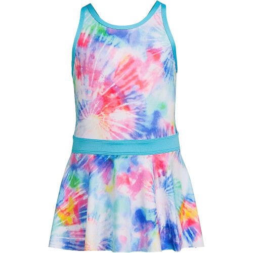 Lands' End G Skirted One Piece Rainbow Burst Tie Dye Kids 12