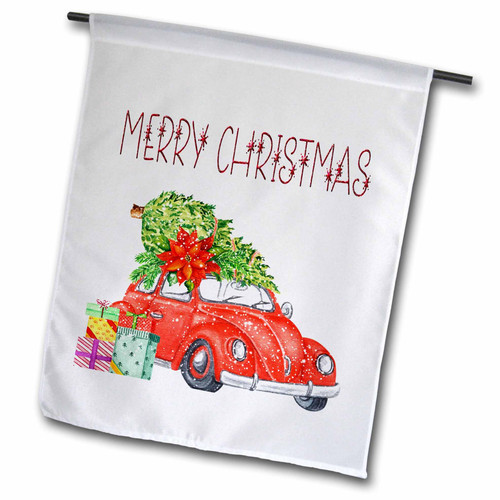 3dRose Merry Christmas Red Car With A Christmas Tree and Gifts - Flags (fl-369970-2)