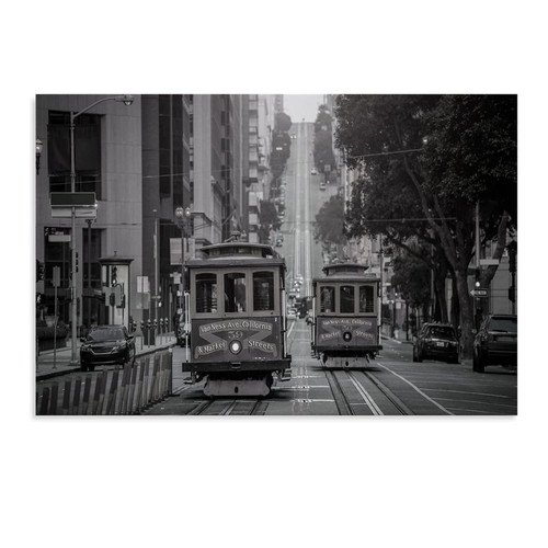 Black And White Poster San Francisco Cable Cars in The Streets at Sunrise Cool Wall Decor Art Print Canvas Painting Posters And Prints Wall Art Pictures for Living Room Bedroom Decor 18x12inch(45x30c Black And White Poster San Francisco Cable Cars in The Streets at Sunrise Cool Wall Decor Art Print Canvas Painting Posters And Prints Wall Art Pictures for Living Room Bedroom Decor 18x12inch(45x30c