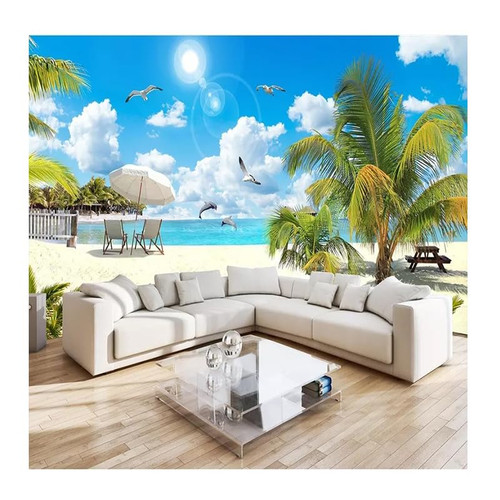 TOKMOCO Custom HD Beach 3D Large Mural Coconut Tree Landscape Wallpaper for 3D Living Room Bedroom Wall Murals Home Decor