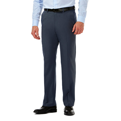 Haggar Men's Cool 18 Pro Classic Fit Flat Front Pant - Regular and Big & Tall Sizes, Heather Navy, 44W x 32L
