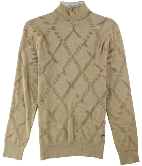 Tasso Elba Mens Diamond Knit Pullover Sweater, Beige, Small
