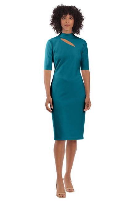 Maggy London Women's Notch Neck Sleek Sheath Dress Office Workwear, Ocean Depths