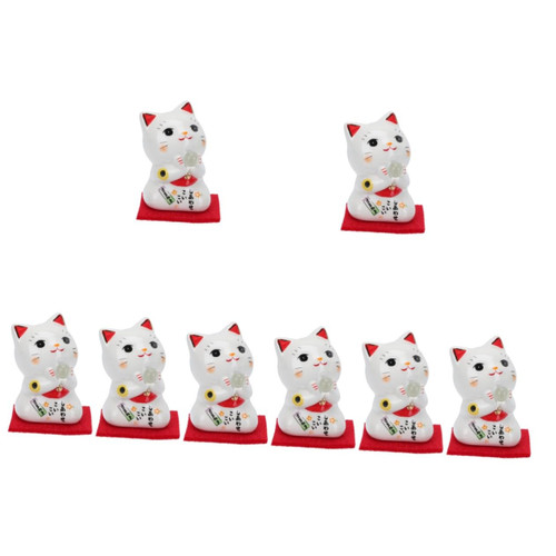 Didiseaon 8 pcs Fortune Cat Shape Decor Ceramic Maneki Neko Doll Car fengshui Decoration cat Model Figure Maneki Neko Lucky Figurine Cupcake Toppers Ceramics Japan Miniature White