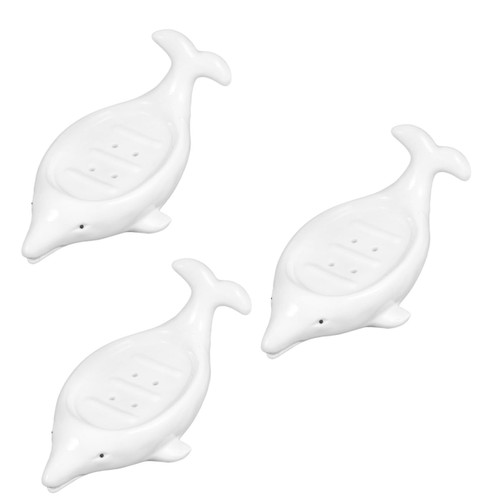 ABOOFAN 3pcs Dolphin Ceramic Soap Dish soap Dish for Shower Animal soap bar Stand soap Dish Shower soap bar Holder self draining Bathroom soap Dish soap Holder No Punching Statue Ceramics