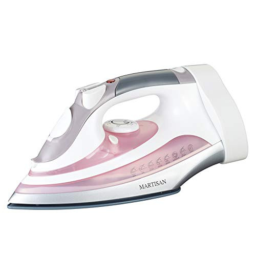 MARTISAN SG-5001C Steam Iron Ceramic Soleplate with Retractable Cord, Auto Shut Off, Anti-Drip, Anti-Calc Full Function, White/Pink