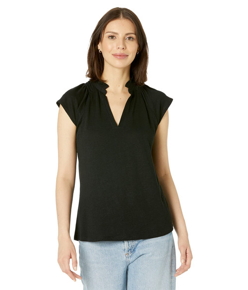 NIC+ZOE womens Ruffle V Tee T Shirt, Black Onyx, Small US