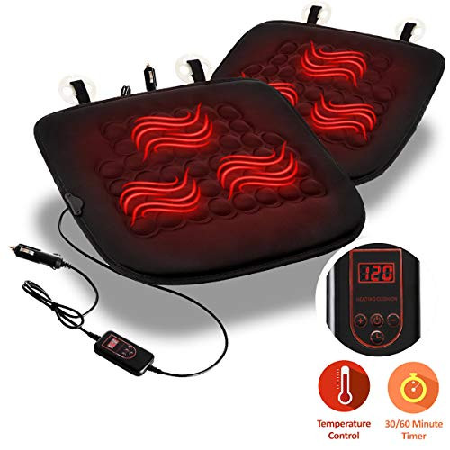 Zone Tech Heated Car Seat Cushion -2-Pack Black 12V Heating Warmer Pad Hot Cover Perfect for Cold Weather and Winter Driving