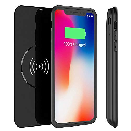 iPhone X/XS Battery Case QI Wireless Charging,5000mAh 2In1 Slim Protective Charging Case with Kickstand for Apple 10, Rechargeable Extended Portable Power Bank Pack for Wireless Charging Device