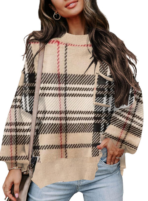Womens Fall Sweaters 2023 Long Sleeve Crew Neck Knitted Tops Casual Cute Striped Oversized Pullover Sweater Tops Jumper