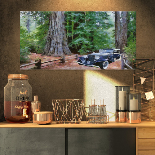 Designart PT8530-32-16 Vintage Car in Forest-Landscape Painting Canvas Print-32x16, 32x16, White Designart PT8530-32-16 Vintage Car in Forest-Landscape Painting Canvas Print-32x16, 32x16, White