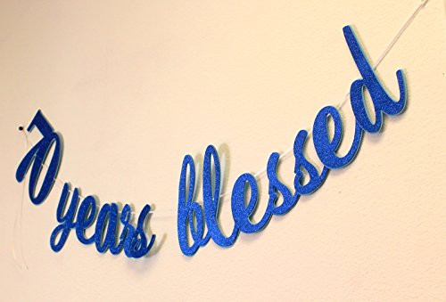 All About Details 70 Years Blessed Cursive Banner, 1pc, 70th Birthday Banner, 70th Anniversary Banner, 70th Birthday Decoration, 70th Anniversary Decoration (Blue)