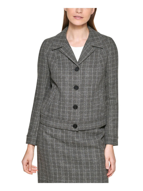 Calvin Klein Womens Petites Knit Plaid Suit Jacket Gray 14P