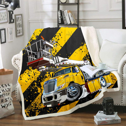 Cartoon Lift Truck Fleece Throw Blanket Construction Vehicles Sherpa Blanket for Sofa Couch Bed Heavy Machinery Cars Plush Blanket Construction Site Fuzzy Blanket Bedroom Decor Twin 60x80 Inch