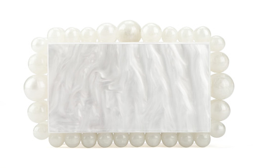 SharPlus Acrylic Beaded Pearl Clutch Purse for Women, Handmade Marble Evening Bag Handbag for Prom Party Bridal Wedding (White)