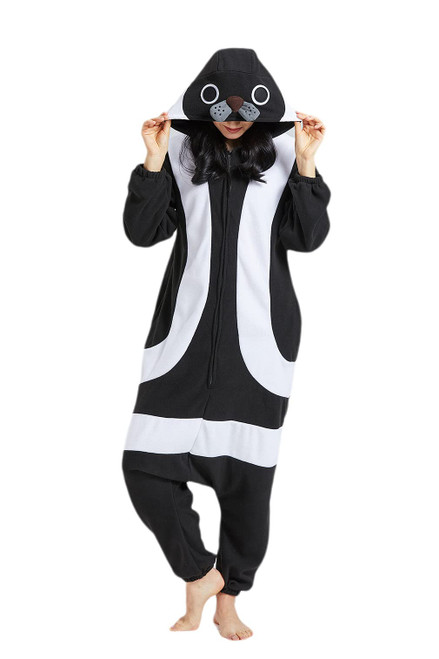 DELEY Unisex Animal Black and White Seal Onesie, Adult Halloween Costumes Cosplay Pajamas Warm Sleepwear Homewear Seal DELEY Unisex Animal Black and White Seal Onesie, Adult Halloween Costumes Cosplay Pajamas Warm Sleepwear Homewear Seal
