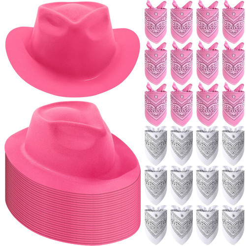 48 Pack Cowboy Hat and Bandana Set, Cowboy Hats for Boys Girls Felt Cowboy Party Hat Cowboy Western Bandanas for Party (Pink, White) 48 Pack Cowboy Hat and Bandana Set, Cowboy Hats for Boys Girls Felt Cowboy Party Hat Cowboy Western Bandanas for Party (Pink, White)