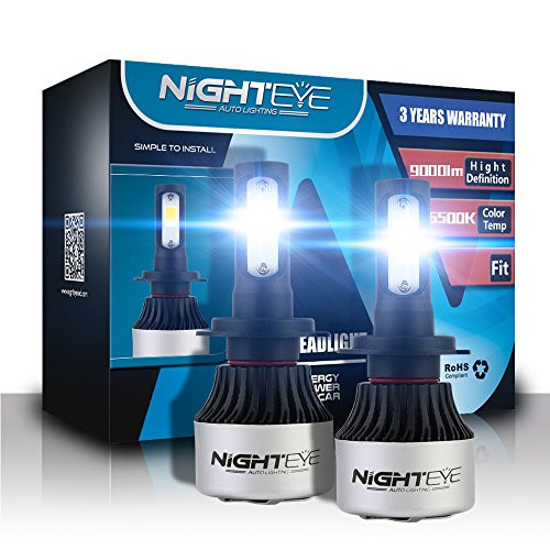 H7 LED Car Headlight Bulbs Conversion Kit,Nighteye-A315-S2 72W 9000LM Cool White CREE LED Automotive Driving Headlight Bulbs (Pack of 2)- 3 Year Warranty