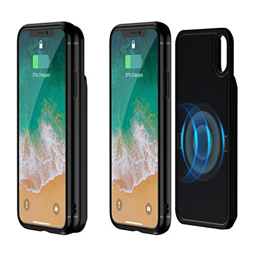Wireless Battery Case for iPhone X/XS,5000mAh QI Charger Power Bank for Wireless Charging Devices,2 in 1(Phone case +Potable Charger) Rechargeable Extended Protective Charging Case (Black)