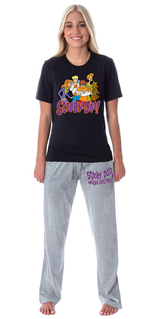 INTIMO Scooby-Doo Womens' The Gang Shaggy Velma Fred Daphne Sleep Pajama Set (Large) Multicolored