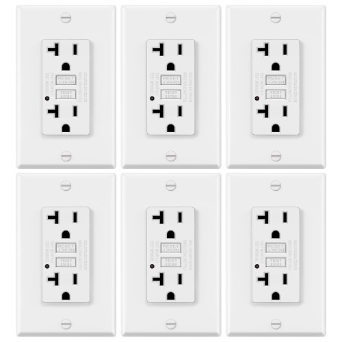 ELECTECK 6 Pack - ELECTECK 20 Amp GFCI Outlets, Non-TR, Decor GFI Receptacles with LED Indicator, Ground Fault Circuit Interrupter, Wallplate Included, ETL Listed, White