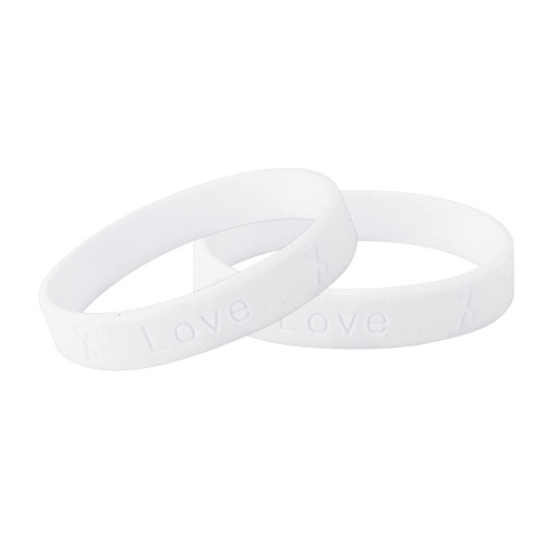 Fundraising For A Cause | White Ribbon Silicone Bracelet - White Awareness Silicone Wristband for Lung Cancer Awareness, Bone Cancer, Adoption, Scoliosis, Molestation and Blindness (Pack of 50)