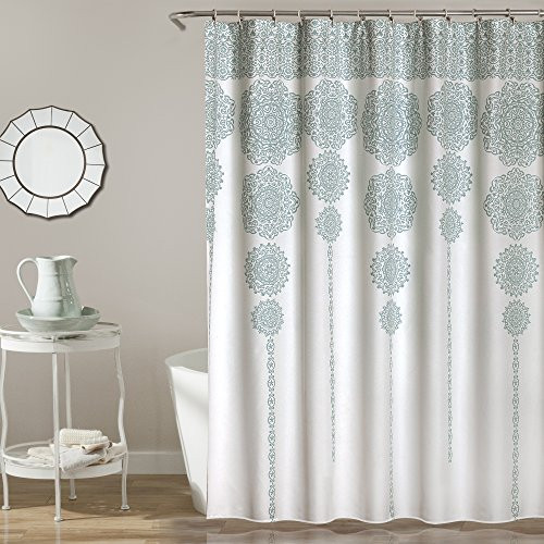 Lush Decor Stripe Medallion Shower Curtain, 72" x 72", Blue