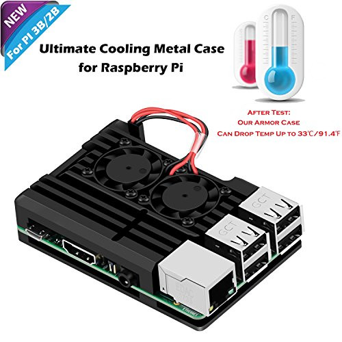 iUniker Raspberry Pi Armor Case, Raspberry Pi Metal Case With Dual Fan Aluminium Alloy, Raspberry Pi Fan, Heatsink for Raspberry Pi 3 Model B, Pi 2 B (Not Compatible With the Latest Pi 3 B+)