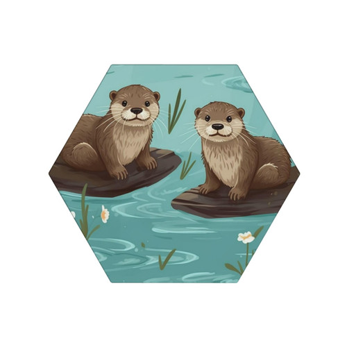 EVANEM Coasters for Drinks Ceramic Coaster Set of 6 Drink Coaster with Metal Holder Otters Cup Coaster Cork Backing Stone Coaster for Wedding Home Decor