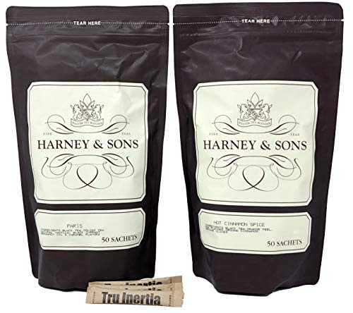 Harney & Sons Hot Cinnamon Tea and Paris Tea 2 Pack Black Tea 1 Bag of 50 Sachets of Each Tea - With 3 Tru Inertia Raw Cane Sugar Tubes Harney & Sons Hot Cinnamon Tea and Paris Tea 2 Pack Black Tea 1 Bag of 50 Sachets of Each Tea - With 3 Tru Inertia Raw Cane Sugar Tubes