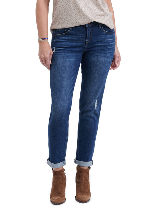 Democracy Women's Petite Ab Solution Girlfriend, Blue Distressed, 6P