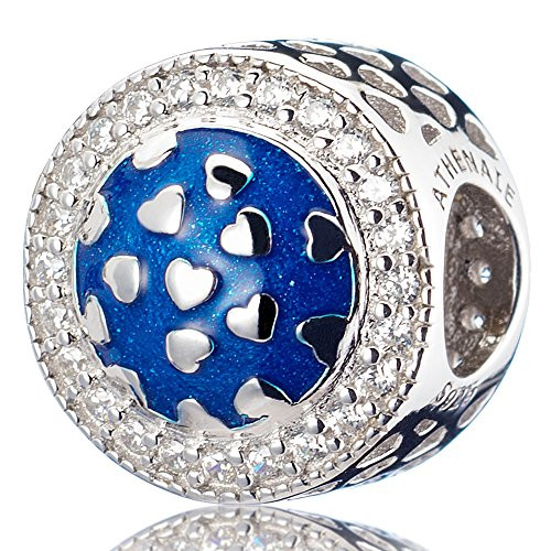 ATHENAIE 925 Sterling Silver Clear CZ Blue Radiant Hearts Enamel Openwork Charm