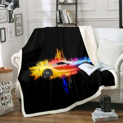 Feelyou Race Sports Car Fleece Throw Blanket Extreme Sports Sherpa Blanket for Kids Boys Teens Adults Car Sports Plush Blanket Sports Car Fuzzy Blanket for Sofa Bed Couch,Twin 60x80 Inches