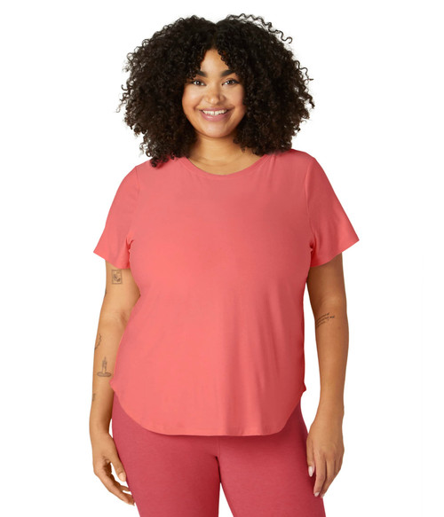 Beyond Yoga Plus Size On The Down Low Tee Sun Kissed Coral Heather 1X
