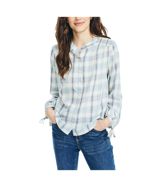 Nautica Women's Plaid Long-Sleeve Shirt, Marshmallow, Medium