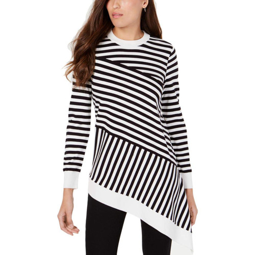 Alfani Womens Striped Knit Sweater, Black, X-Large