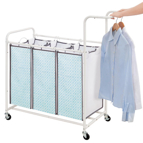STORAGE MANIAC 3 Section Laundry Sorter, 3 Bag Laundry Hamper Cart with Heavy Duty Rolling Lockable Wheels and Removable Bags, Laundry Organizer Basket Clothes Separator Hamper, Bloom