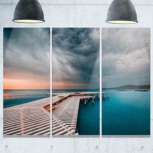 Designart MT9333-3P Pier in Ocean in Cloudy Day Seashore Photo Metal Wall Art (3 Panels), Blue, 36x28 Designart MT9333-3P Pier in Ocean in Cloudy Day Seashore Photo Metal Wall Art (3 Panels), Blue, 36x28